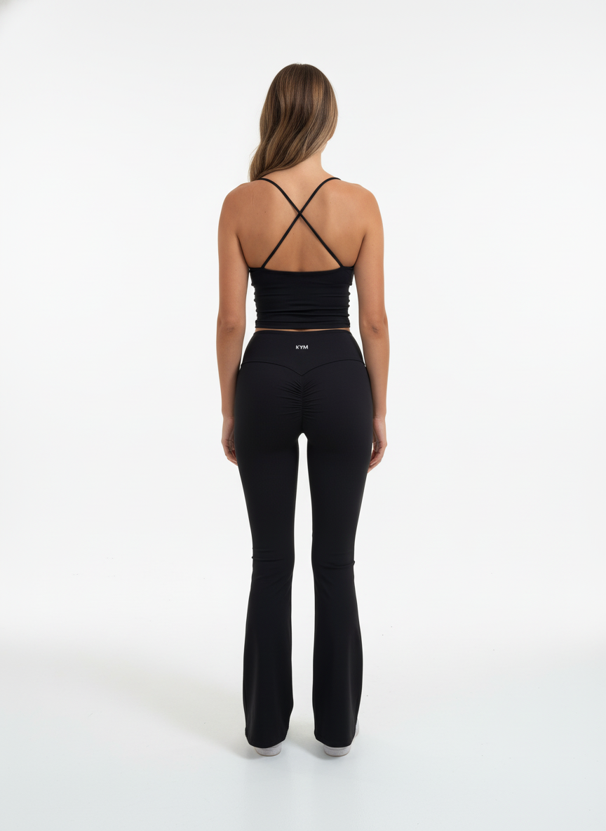 Ψηλόμεσο Καμπάνα Παντελόνι KYM - Μαύρο & Μπεζ 0018